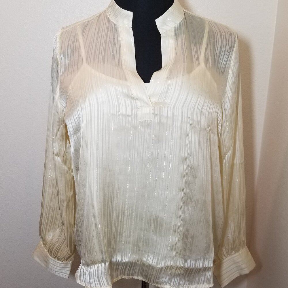 7 FOR ALL MANKIND Cream Sparkle Stripe Blouse Womens XL Holiday Party Career NWT